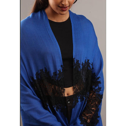Wrapture By Suzanne Hibiscus Panels In Sky Blue And Black Shawl