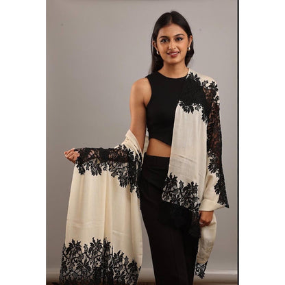Wrapture By Suzanne Hibiscus Panels In Ivory And Black Shawl