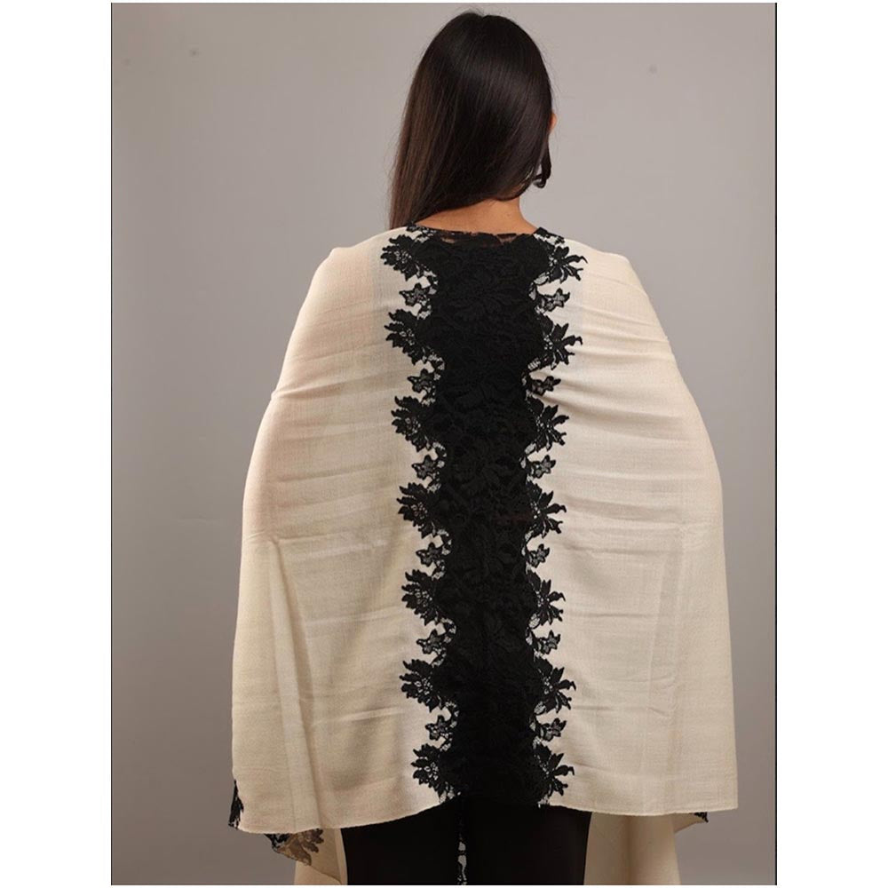 Wrapture By Suzanne Hibiscus Panels In Ivory And Black Shawl