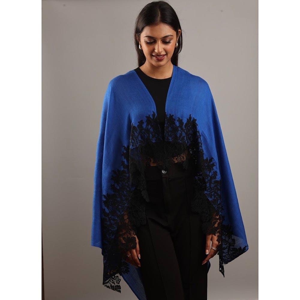 Wrapture By Suzanne Hibiscus Panels In Dark Blue And Black Shawl
