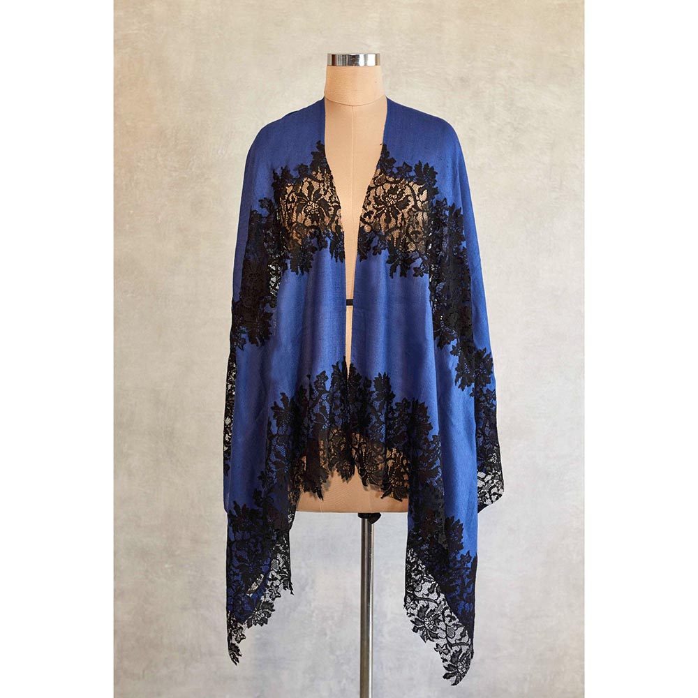 Wrapture By Suzanne Hibiscus Panels In Dark Blue And Black Shawl