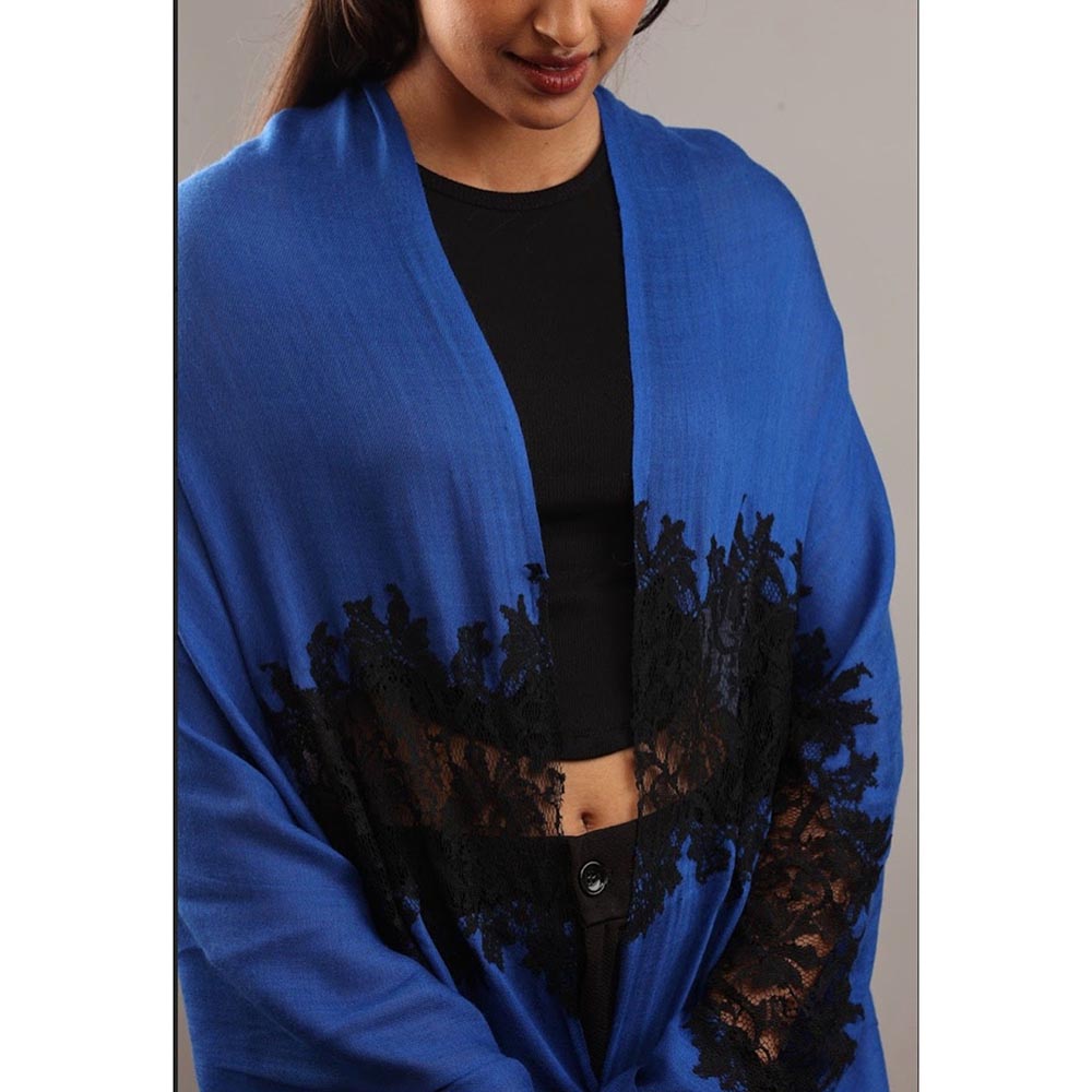 Wrapture By Suzanne Hibiscus Panels In Dark Blue And Black Shawl