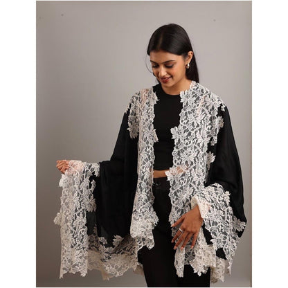 Wrapture By Suzanne Hibiscus Lace In Black And Ivory Shawl