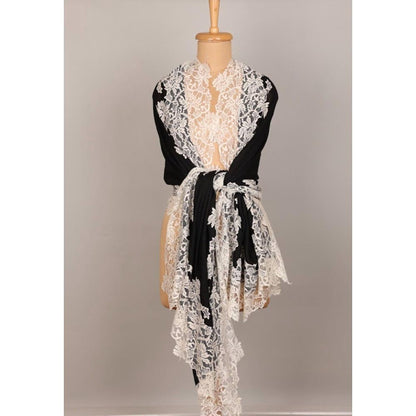 Wrapture By Suzanne Hibiscus Lace In Black And Ivory Shawl