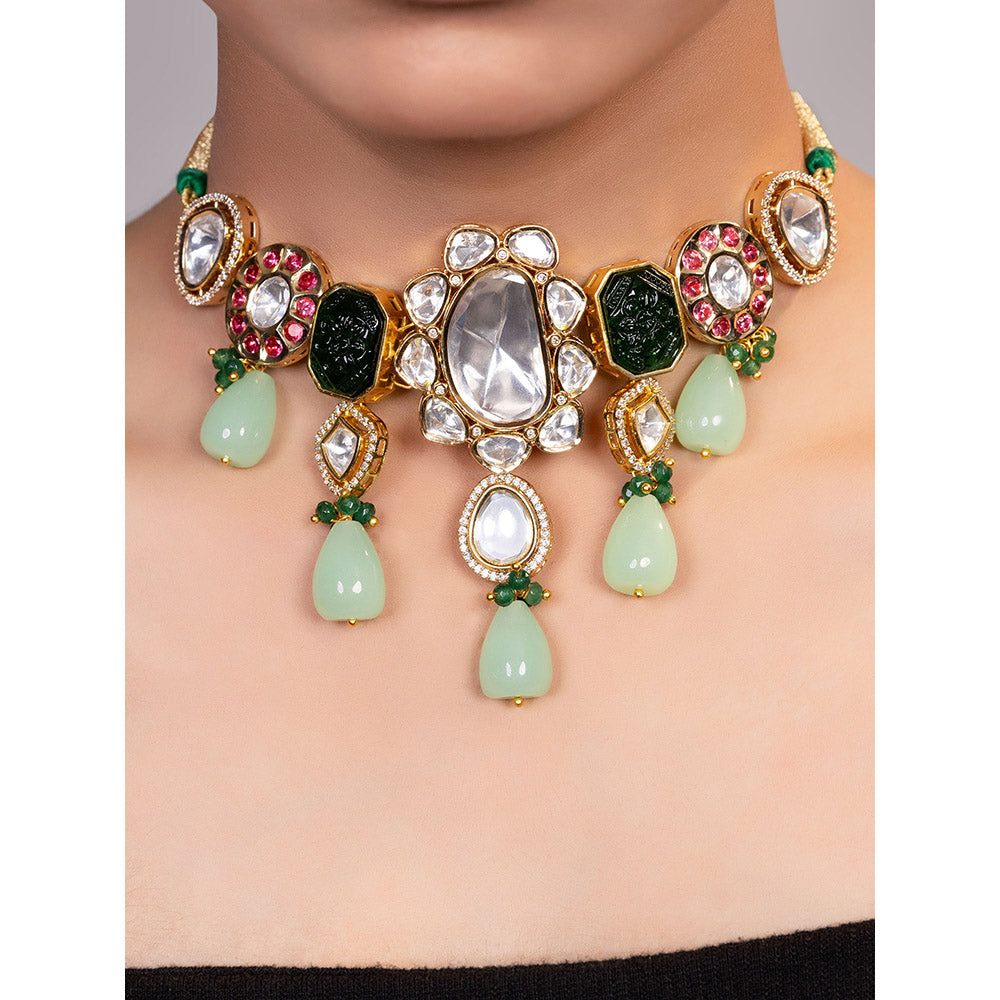 XAGO Le Habe Multi Beads Kundan and Mossanite Studded Choker Necklace