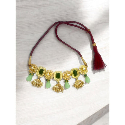 XAGO Le Ezhil Gold Plated Green Studded Choker Necklace