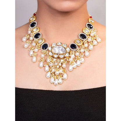 XAGO Le Vaia Gold Plated Blue and White Studded Necklace