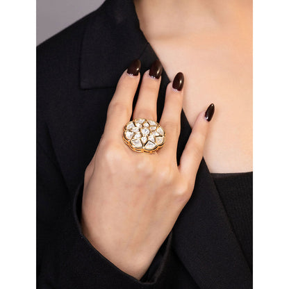 XAGO Le Iramo Gold-Plated Kundan Mossanite-Studded Adjustable Ring
