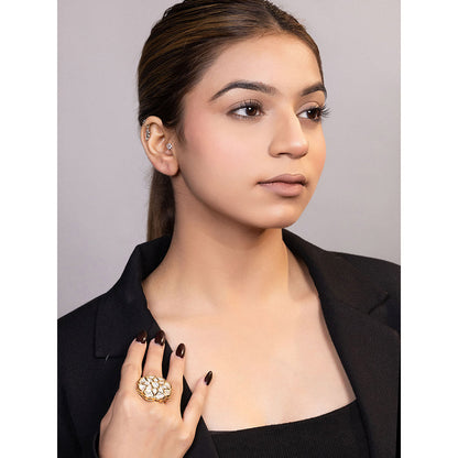 XAGO Le Iramo Gold-Plated Kundan Mossanite-Studded Adjustable Ring