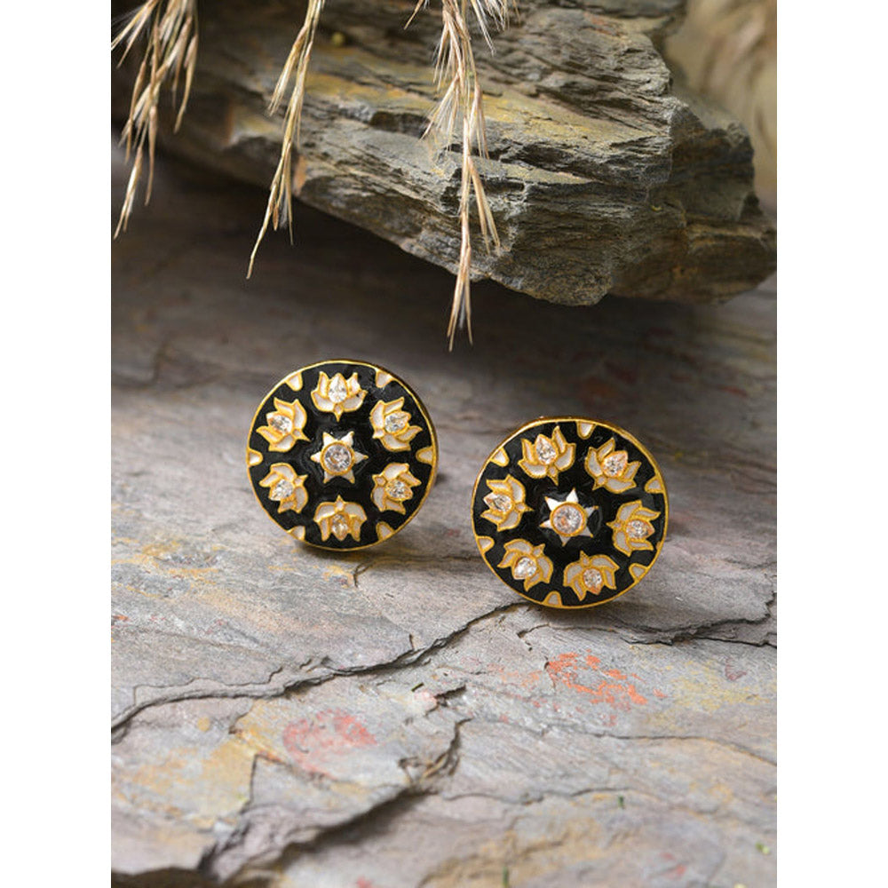 XAGO Gold Plated Black Floral-Shaped Cufflinks