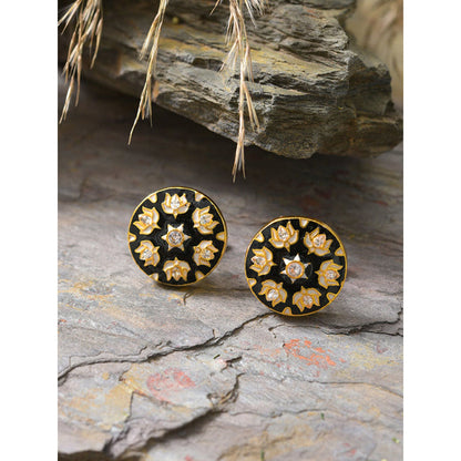 XAGO Gold Plated Black Floral-Shaped Cufflinks