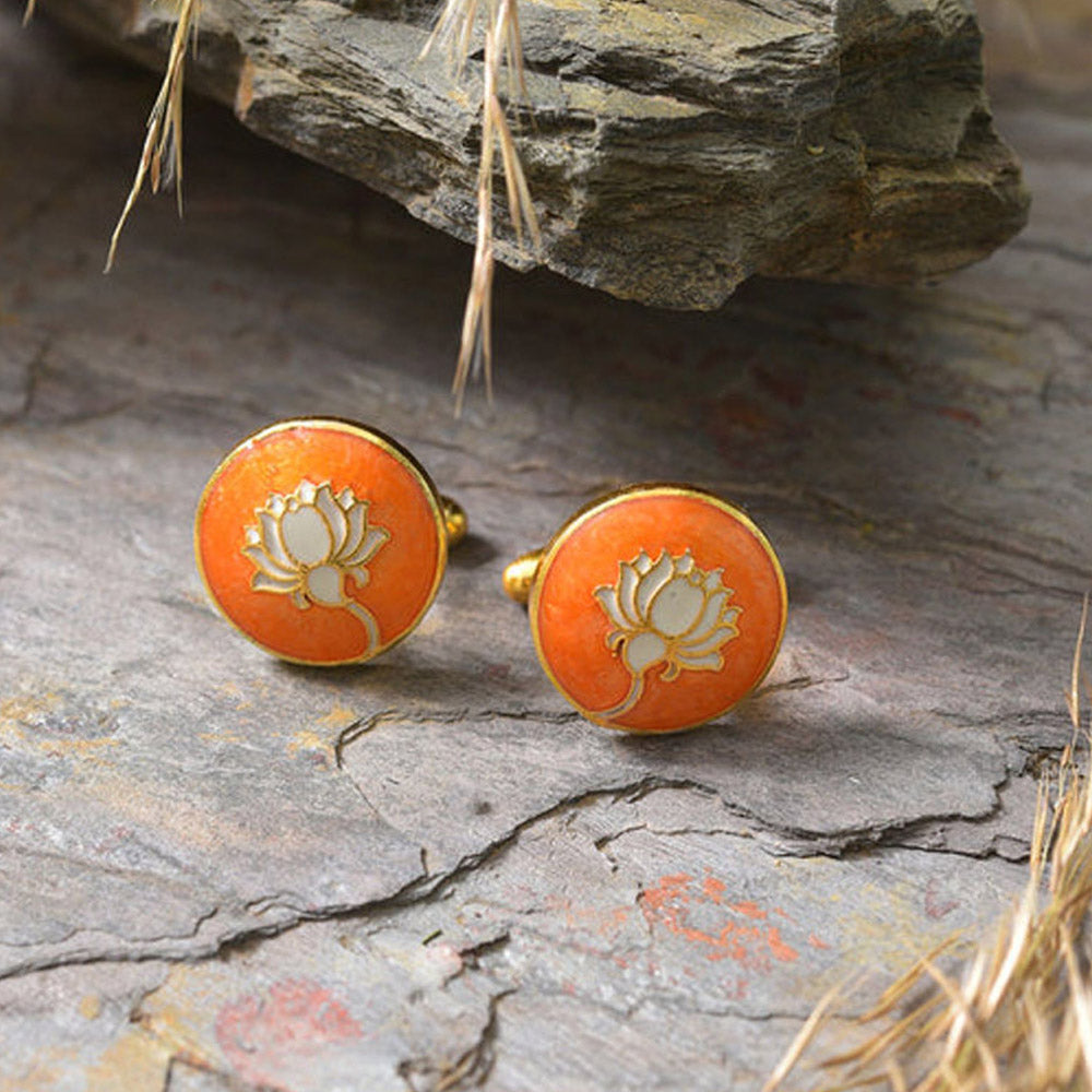 XAGO Gold and Orange-Toned Round Cufflinks