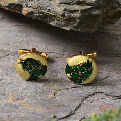 XAGO Gold and Green-Toned Round Cufflinks