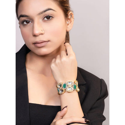 XAGO Le Tiago Gold Plated Green Beads And Moissanite Studded Bracelet
