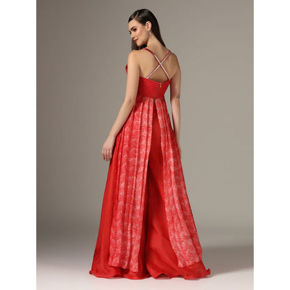 YASHODHARA Red Top and Palazzo (Set of 2)