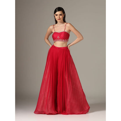 YASHODHARA Pink Cape with Moti with Bustier and Pleated Palazzo (Set of 3)