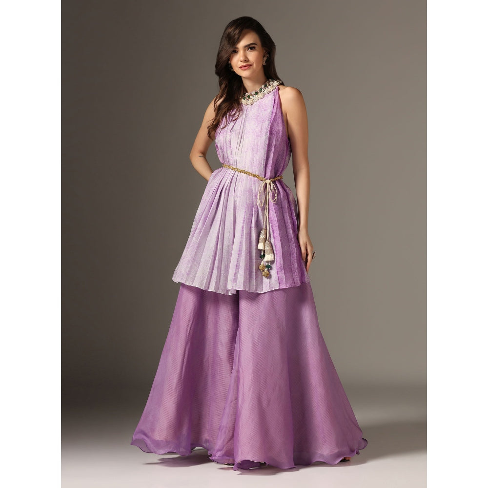 YASHODHARA Purple High Neck Kurti Set (Set of 3)