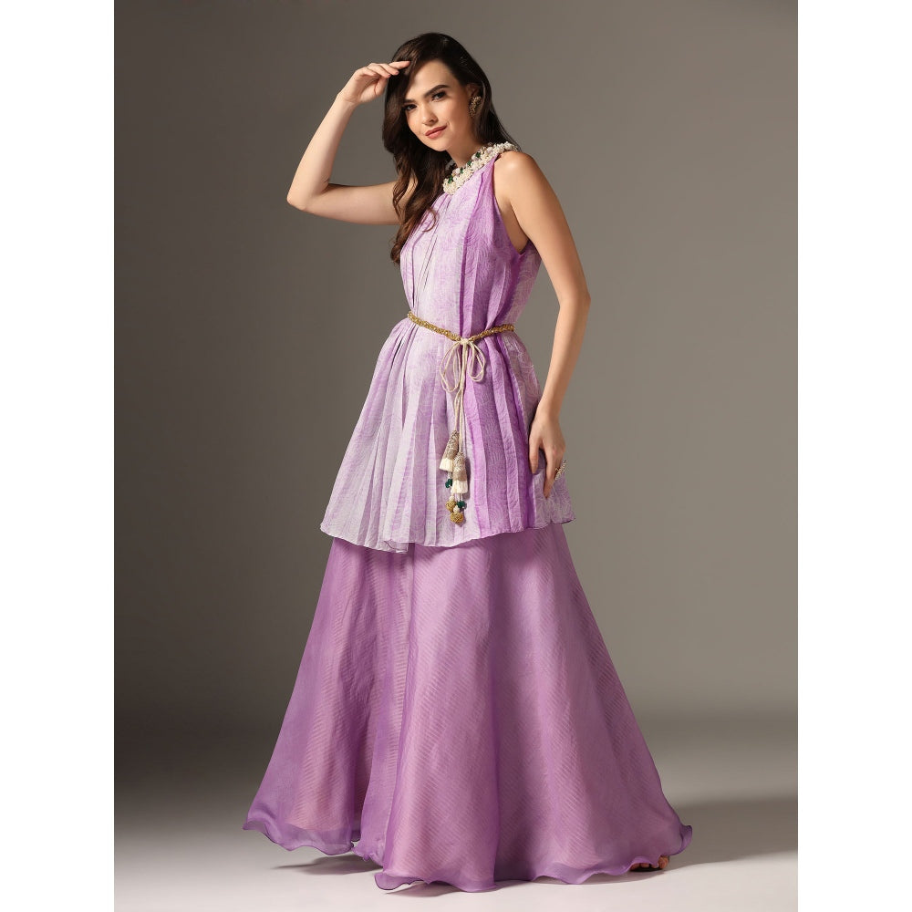 YASHODHARA Purple High Neck Kurti Set (Set of 3)