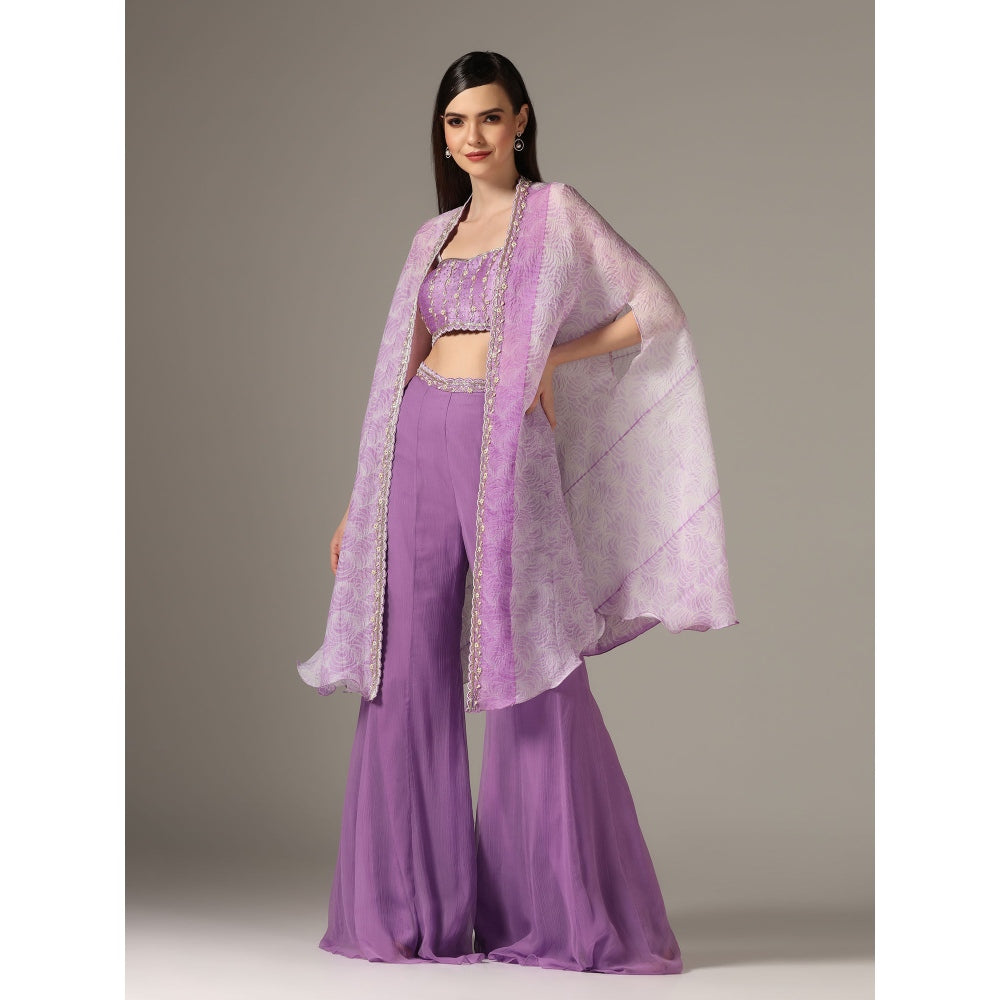 YASHODHARA Purple Shibori Cape with Bustier and Palazzo (Set of 3)