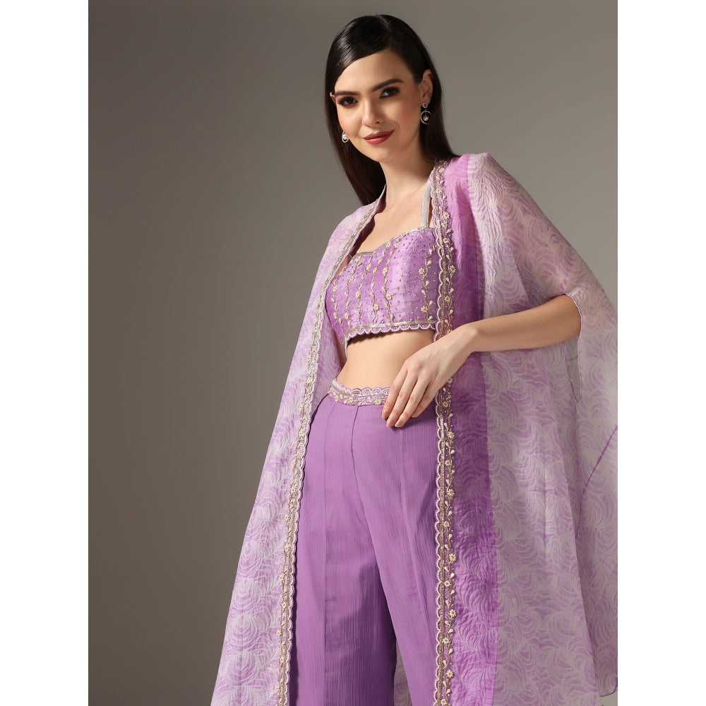 YASHODHARA Purple Shibori Cape with Bustier and Palazzo (Set of 3)