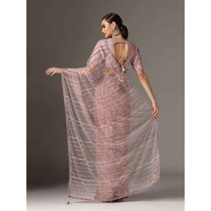 YASHODHARA Purple Net Sequined Saree with Blouse