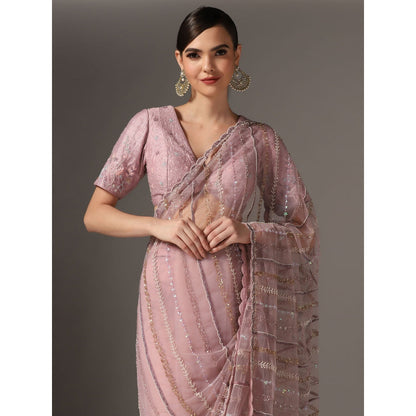 YASHODHARA Purple Net Sequined Saree with Blouse