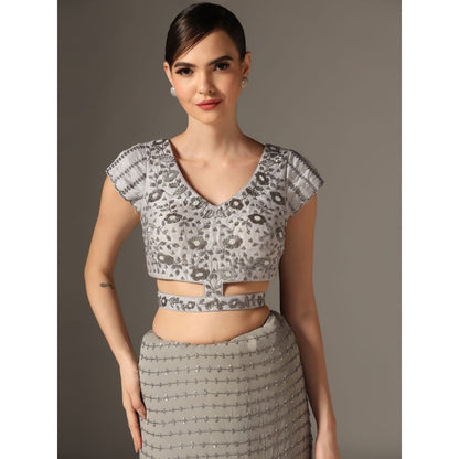 YASHODHARA Grey Chiffon Saree with Sequined Blouse