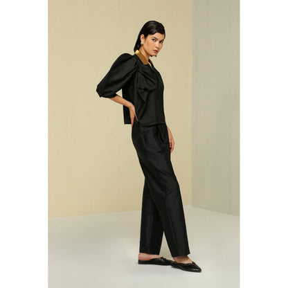 Zaitra Black Bow Top