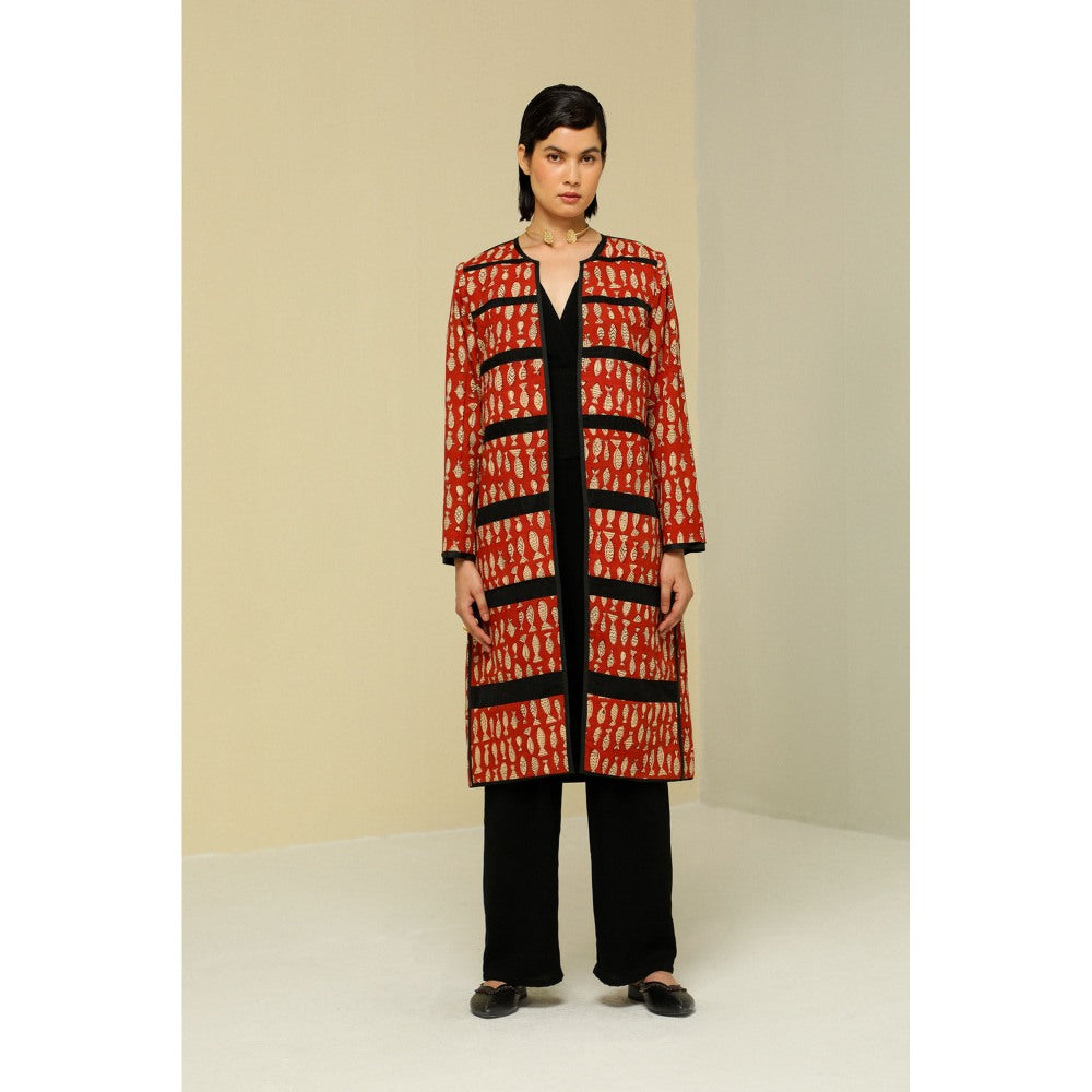 Zaitra Black Stripe Light Weight Reversible Long Jacket
