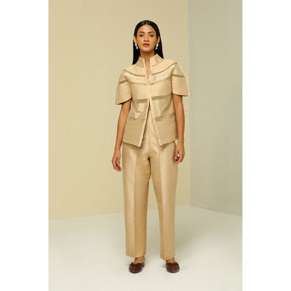 Zaitra Gold Stripe Light Weight Reversible Short Jacket