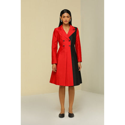 Zaitra Red And Black Overlap Jkt Dress