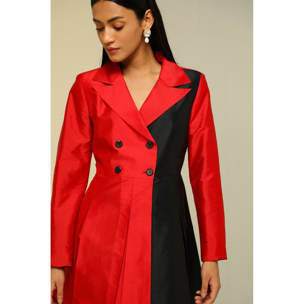 Zaitra Red And Black Overlap Jkt Dress