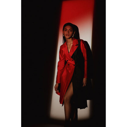 Zaitra Red And Black Overlap Jkt Dress