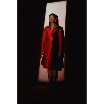 Zaitra Red And Black Overlap Jkt Dress