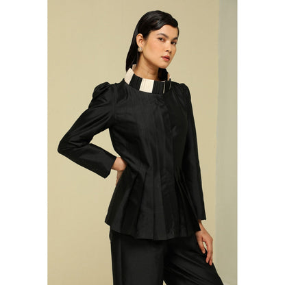 Zaitra Black Silk Pleat Jacket