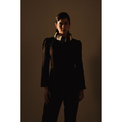 Zaitra Black Silk Pleat Jacket