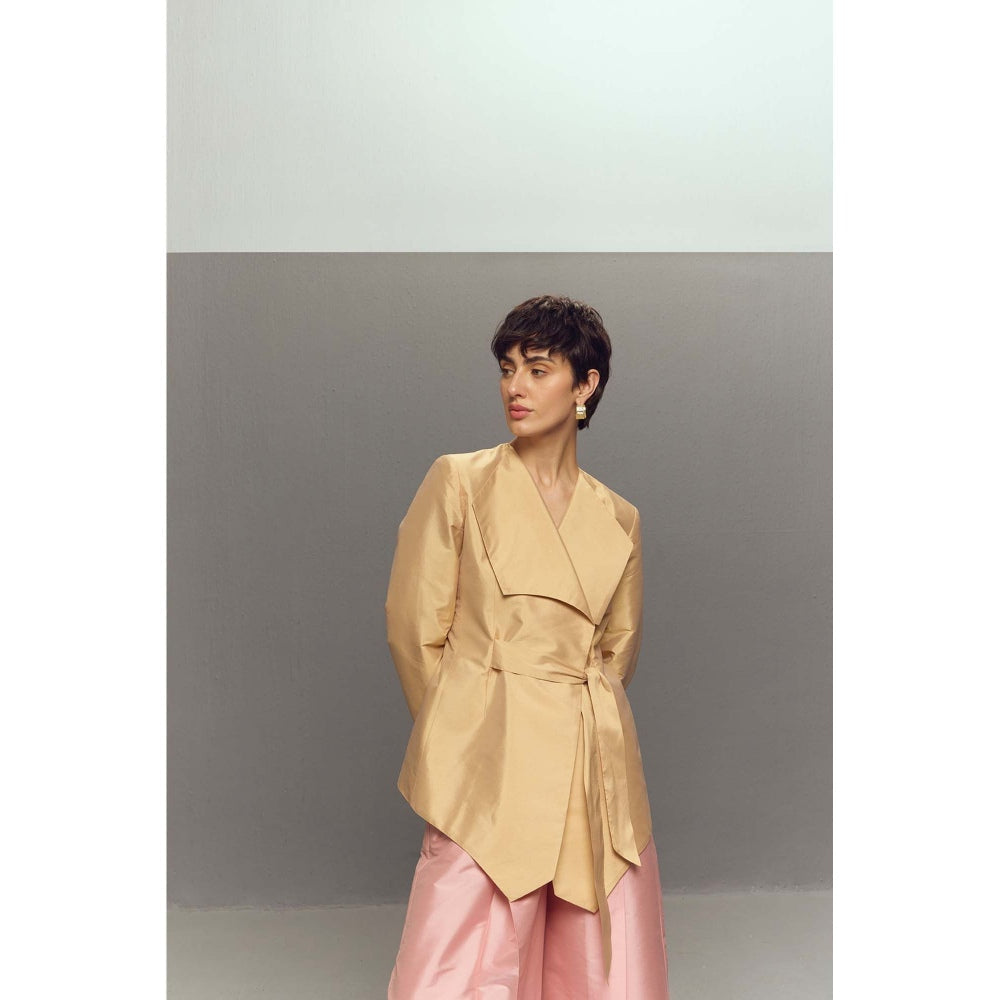 Zaitra Beige Wrap Silk Jacket