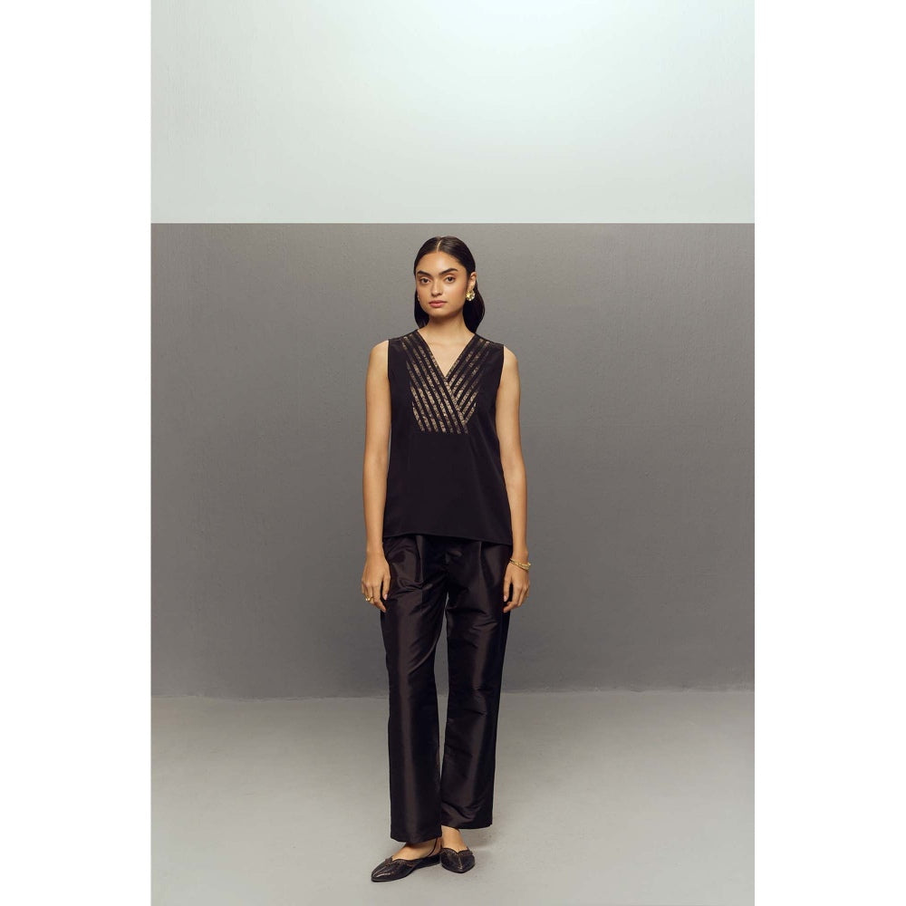 Zaitra Black Brocade Stripe Top
