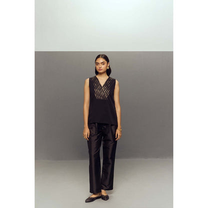 Zaitra Black Brocade Stripe Top