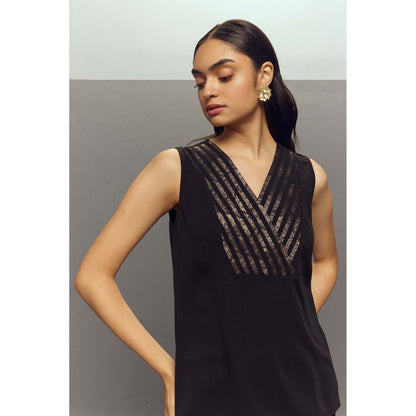 Zaitra Black Brocade Stripe Top
