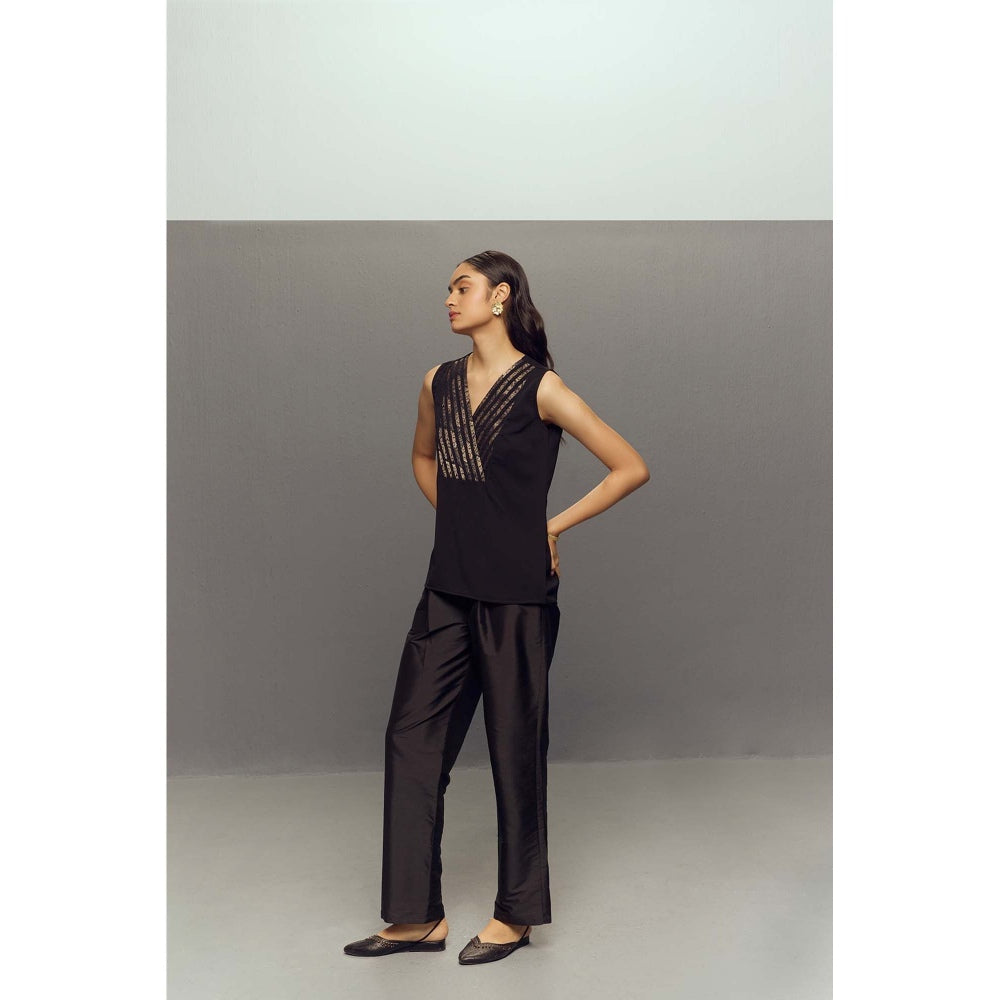 Zaitra Black Brocade Stripe Top