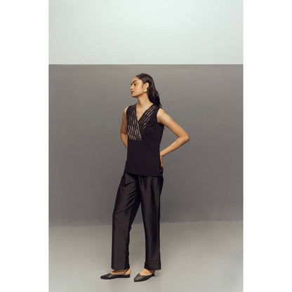 Zaitra Black Brocade Stripe Top