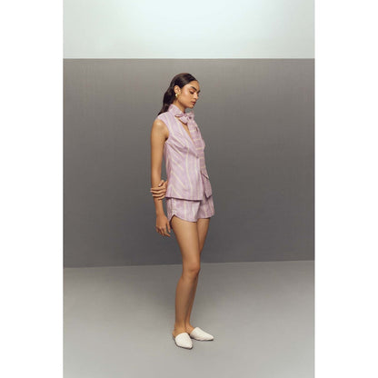 Zaitra Lavender Linen Bow Top