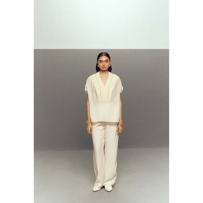 Zaitra White Crepe Linen Co-Ord (Set of 2)