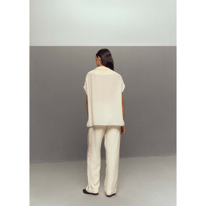 Zaitra White Crepe Linen Co-Ord (Set of 2)