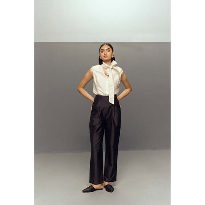 Zaitra White Bow Top with Pant (Set of 2)