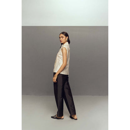 Zaitra White Bow Top with Pant (Set of 2)