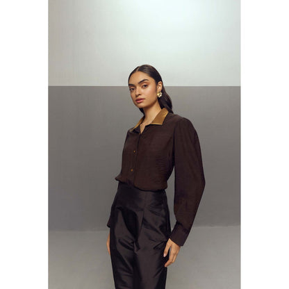 Zaitra Brown Classic Black Top with Pants (Set of 2)