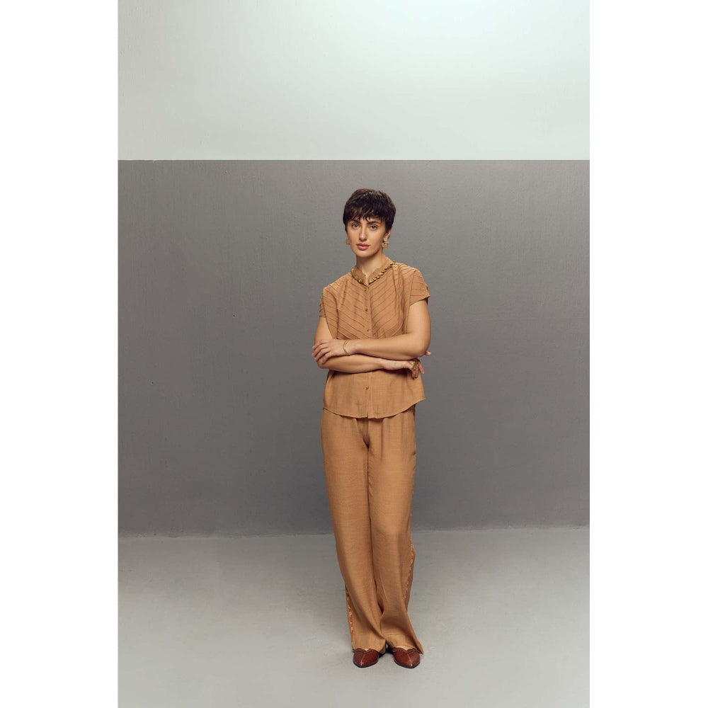 Zaitra Beige Crepe Linen Shirt with Pant (Set of 2)