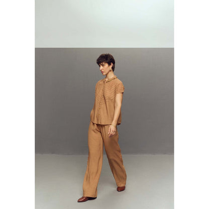 Zaitra Beige Crepe Linen Shirt with Pant (Set of 2)
